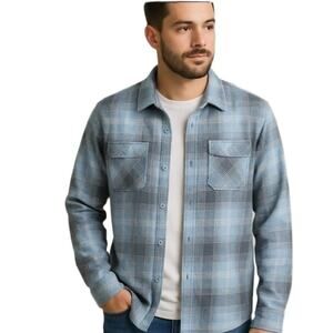 Travis Mathew Blue Gray‎ Plaid Flannel Button-Up Shirt Men’s Medium